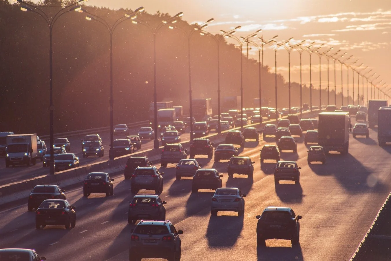 sunrise cityscape highway