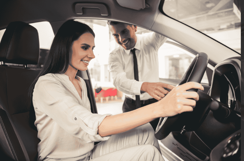 woman sitting in car