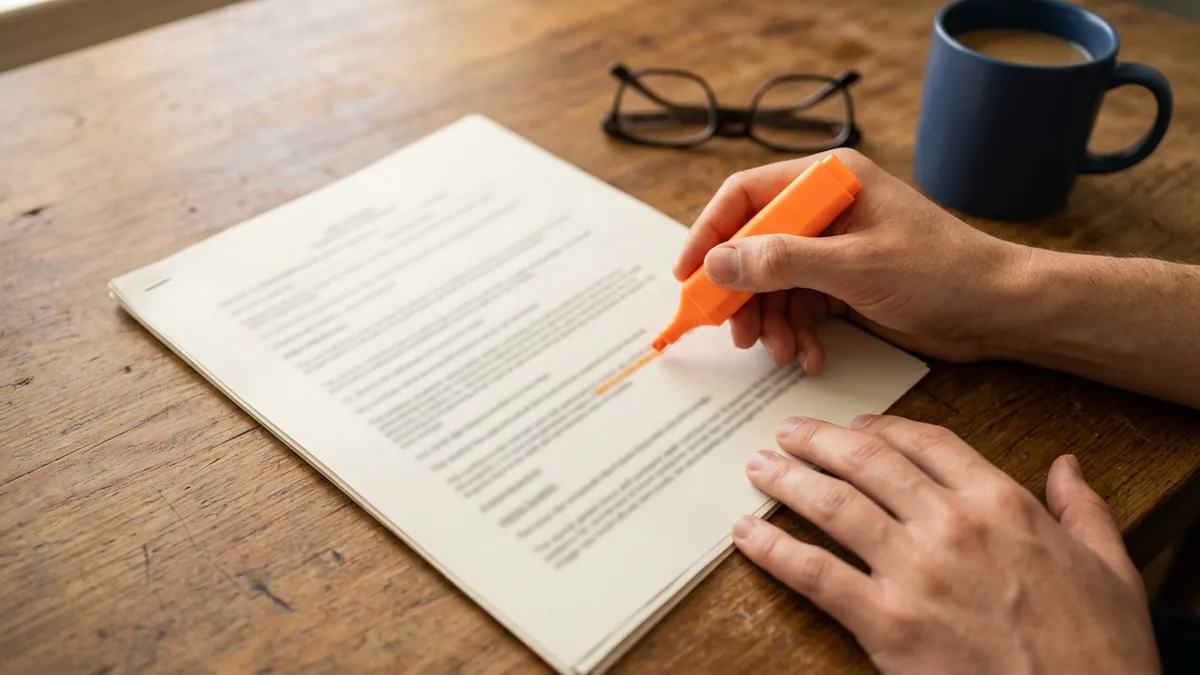 Hands with a highlighter reviewing the fine print of a dealership IT support contract