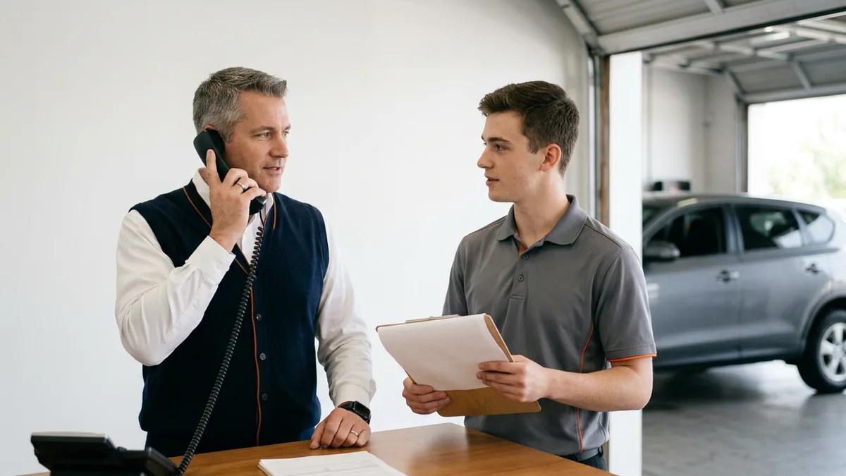 Dealership service manager on the phone confirming that an employee is who they say they are