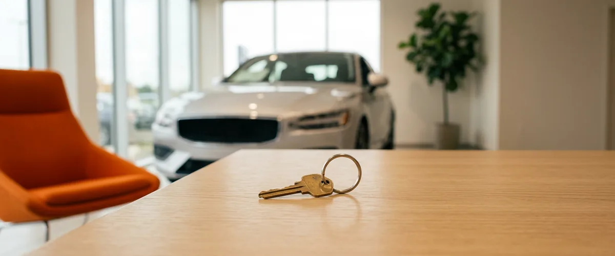 Single key on a desk in a car dealership showroom, illustrating least-privilege access for AI tools at the dealership