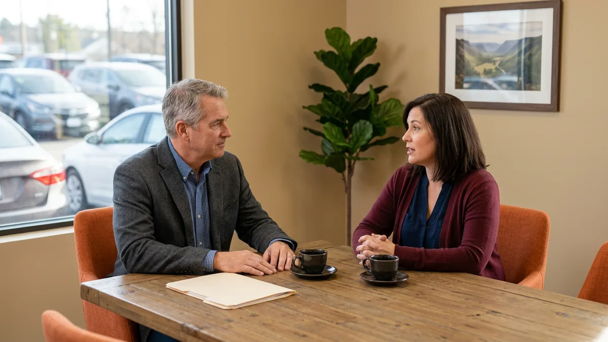 Dealer principal and office manager discussing whether to turn on Microsoft Copilot at their dealership